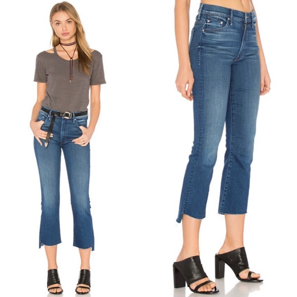 Mother Insider Crop Step Fray Jeans in Blue Moon Womens Size 24